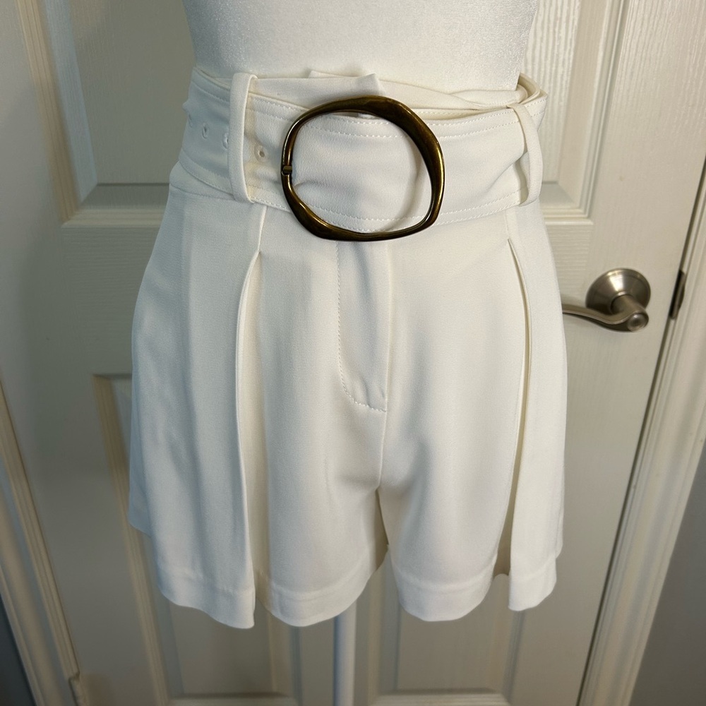 “Derek Lam 10 Crosby” Women's Ivory Pleated Flare Leg Belted Shorts Size 0 - Picture 5 of 13